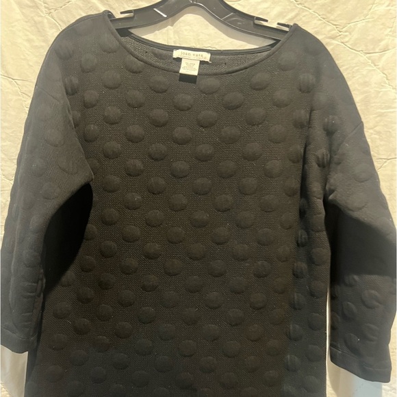 Joan Vass Women's Chic Black 3/4 Sleeve Textured Dot Shift Dress Sz:MP/1P - Picture 4 of 10